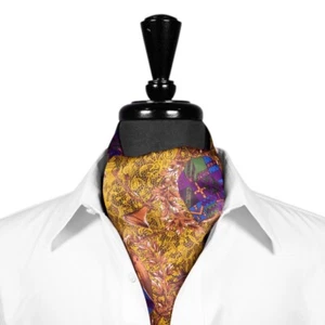 Ascot Cravat Silk Gold Baroque Floral Crest Tie Formal Wedding Necktie Scarf - Picture 1 of 2