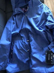 Women’s New 3X Details Blue & Floral Print, Packable Rain Jacket With Hood - Picture 1 of 12