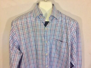 Peter Millar Button Front Shirt Blue Purple Teal Striped Checks Large - Bild 1 von 12