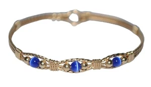 Fashion Bangle Bracelet Gold Tone Blue Bead - Picture 1 of 7