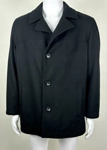 Claiborne Mens Peacoat Jacket Wool Blend Black L Single Breasted Lined Classic - Picture 1 of 11