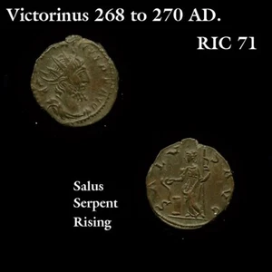 VICTORINUS 268 AD. Salus Feeding Serpent. Break Away Gallic Empire Coin. - Picture 1 of 1