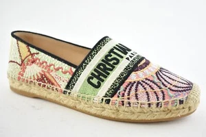 Dior Granville In Lights Pink Black Cotton Logo Embroidered Espadrille Flat 37.5 - Picture 1 of 10