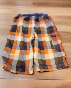 Mini Boden Boys Swim Trunks Tartan Plaid Cargo Orange Lined Board Shorts - Picture 1 of 5