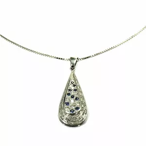 Saphir Diamant Anhänger mit 0.4 ct Brillanten & Kette 585 Weißgold Pendant - Picture 1 of 6