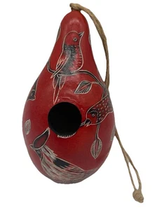 Kürbis Vogelhaus Vögel Nordamerikas Lucuma Handarbeit Peru geschnitzt 1 1/4" Öffnung - Bild 1 von 12