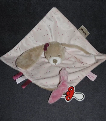 🍀Doudou Plat Lapin Rose Coeur NATTOU Nina Jade & Lili Carré Attache Tétine TTBE - Photo 1/3