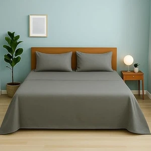 Sábanas de algodón para cama doble sábanas planas cómodas y duraderas, grises - Imagen 1 de 5