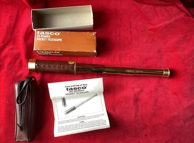 Vintage Tasco 25 Power Pocket Telescope Model 1AG 25X30 mm  Brass w/Case Japan - Image 1 of 3