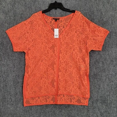 Banana Republic Swim Cover-up Top Womens Small Coral Sheer Crochet Oversized NWT - Image 1 of 4