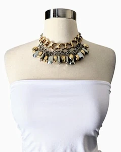 Statement Necklace Silver Gold Two Tone Puffy Metal Beads  Chunky  - Picture 1 of 7