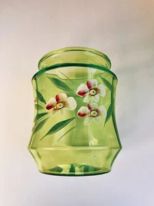 (RARE) Bartlett Collins Uranium Glass Cookie Jar Hand Painted 1920’s (NO LID) - Picture 1 of 4