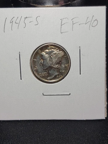 1945 S Mercury Silver Dime in Extra Fine Circulated Condition in Coin-Flip Cover