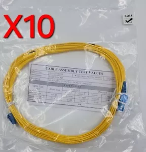 Lot Of 10 - 5M Fiber Optic Patch Cable Single Mode 9/125 Duplex LC/UPC to SC/UPC - Picture 1 of 8
