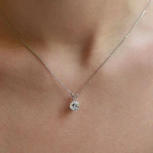 G-H/SI1 Ladies Solitaire Diamond Pendant 1/2 Carat Round Cut 14K White Gold - Picture 1 of 2