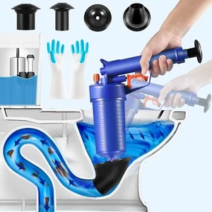 High Pressure Toilet Plunger Drain Clog Remover Tool with 4 Suckers - Picture 1 of 8