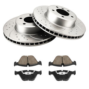Front Drilled Brake Rotors W/ Ceramic Pads For 2008-2010 BMW 528i 528xi E60