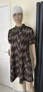 Womens Blue Vanilla SZ 12 Metallic Foil High Neck Swing Dress BNWT - Picture 1 of 22