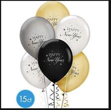 15 Amscan Latex 12" Balloons Happy New Year Eve Party Silver Gold Black Clear