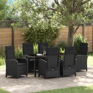 vidaXL 7 Piece Garden Dining Set with Cushions Black Poly Rattan - Picture 1 of 11