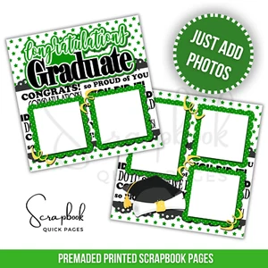 Green Graduation Scrapbook Pages PRINTED Premade Scrapbook Quick Pages 86 - Picture 1 of 8