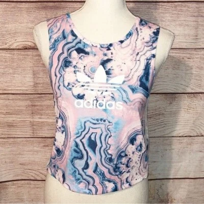 Adidas Pink and Blue Marble Crop Tank Size L - Image 1 of 4