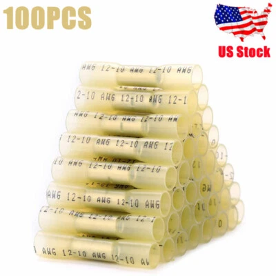 US 100PCS Heat Shrink Butt Electrical Wire Connectors Crimp Terminals 12-10 AWG - Image 1 of 4
