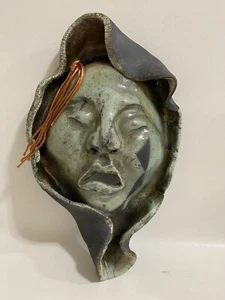 Handmade Artist Signed Raku Clay Free Formed Wrapped Face Death Mask Hanging - Picture 1 of 12