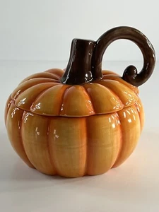 Hand-Painted - Pumpkin Ceramic Jar with Lid - 6x6 Inches - Unique Design - Picture 1 of 23