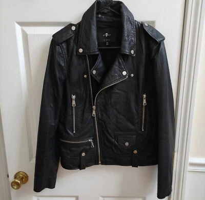 Chaqueta de Cuero Moto 7 Para Toda la Humanidad Cuero Guijarro Genuino Negra Mujer M  Foto 1 de 4