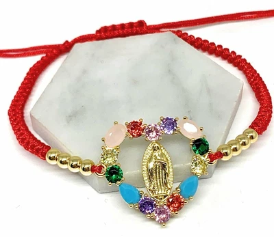 Pulsera Virgen María Corazón Estrás Virgen Guadalupe Pulsera Oro Laminado 8"" Foto 1 de 4