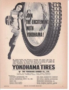1970 Yokohama Motorcycle Print-Ad/ Sexy Woman Girl Miniskirt doing Heisman - Picture 1 of 1