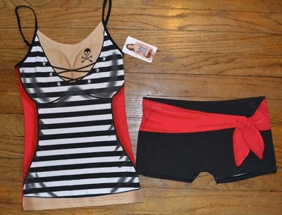 Body Rage SEXY Pirate 2 Piece Juniors Pajama Set Shorts & Tank Halloween Costume - Image 1 of 4