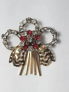 Vintage signierte BarJam 1/20 12k Goldfilled rote Strass Brosche/Anhänger  - Bild 1 von 6