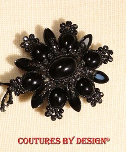 St John Knits 2.0" X 2.5" Floral Design Pin Brooch Black Hematite NWT MSRP $166 - Picture 1 of 2
