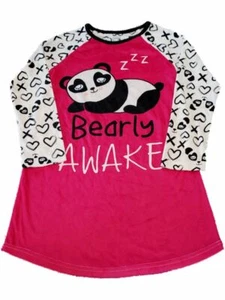 Girls Pink & White Bearly Awake Panda Nightgown Sleep Dress Pajama Gown Medium - Picture 1 of 1