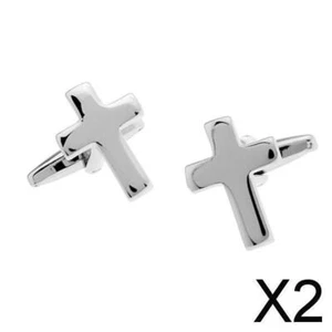 2 Pair Cross Religious Pair Cufflinks Fashion Jewelry Cuff - Picture 1 of 7