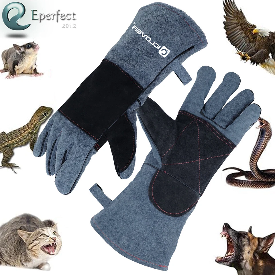 Guantes de Manejo de Animales a Prueba de Mordeduras Manga de Cuero Perro Gato Pájaro Protección de Reptiles Foto 1 de 4