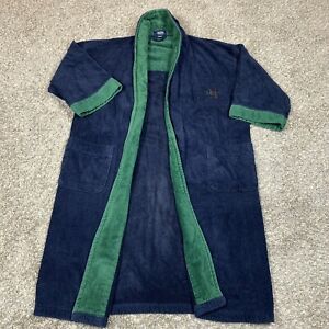 Nautica Men Vintage 90s Sleepwear Blue Green Fleece Robe One Size Embroidered