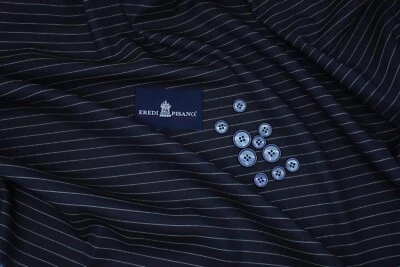 Navy blue pinstripe with Iridescence effects Cotton suiting fabric & buttons. - Image 1 of 4