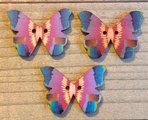 3 Butterfly Buttons Crafting Sewing Scrapbooking Wood 2-Hole 1 1/8" - Picture 1 of 2