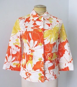 NWOT Coldwater Creek Orange Yellow Floral Stretch Cotton Jacket Basket Button 4P - Picture 1 of 6