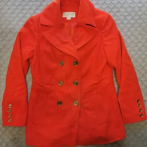 MICHAEL Kors Women's Peacoat Orange Wool Blend Gold Button Double Breasted Sz 10 - Picture 1 of 11