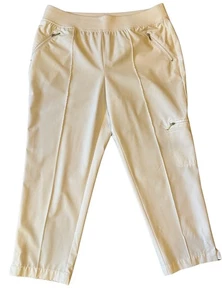 Chicos Creamy White Cropped Pants 1 M Elastic Waist Hem Pockets Casual Resort - Picture 1 of 4