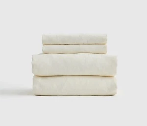Quince Organic Brushed Cotton Sheet Set Queen Ivory 4 Piece New With Tags - Imagen 1 de 5