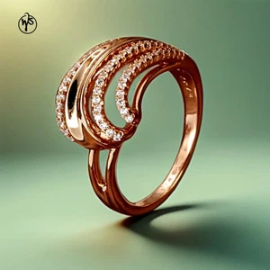 Wellenförmiger Ring Vergoldet Rosegold Gold 585 ethnischer Vintage-Schmuck - Bild 1 von 8