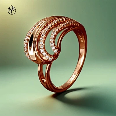 Wellenförmiger Ring Vergoldet Rosegold Gold 585 ethnischer Vintage-Schmuck - Bild 1 von 4