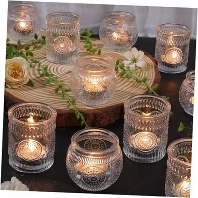 12pcs Assorted Votive Candle Holders for Table Centerpieces, Glass Tea Clear - Image 1 of 4