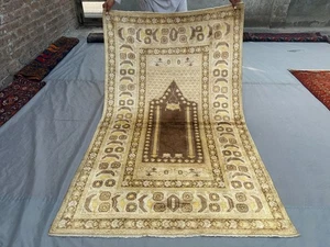 3'10 x 6'2 ft Turkish Hand Knotted Silk Prayer Rug Vintage Oriental Area Rug - Picture 1 of 10