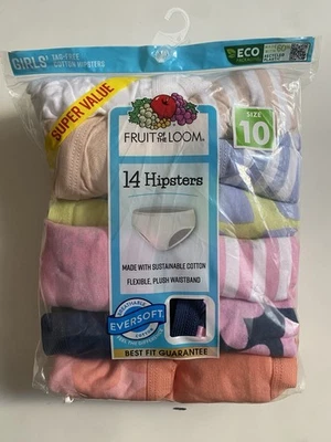 Fruit of the Loom Girl’s Sz 10 Underwear 13 Pair Hipster Multicolor New Open - Image 1 of 4